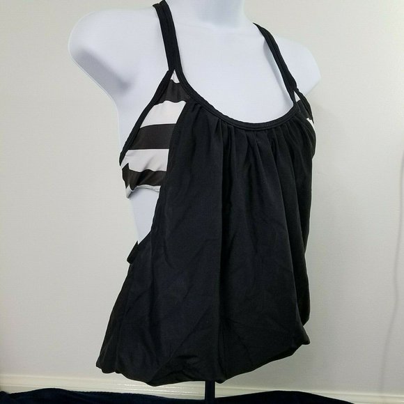 Unbranded Other - Tankini top Black White Women Size Small polymid Striped swimsuit bathing suit